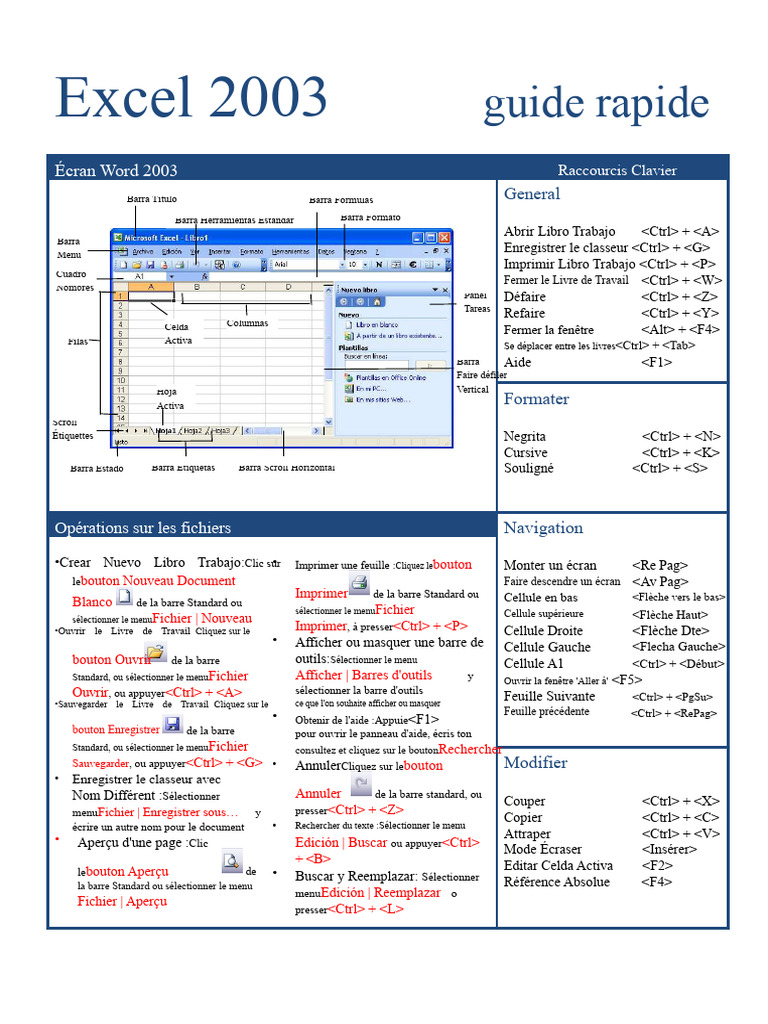 Guide rapide des raccourcis Excel 2003 | PDF | Bouton (informatique ...