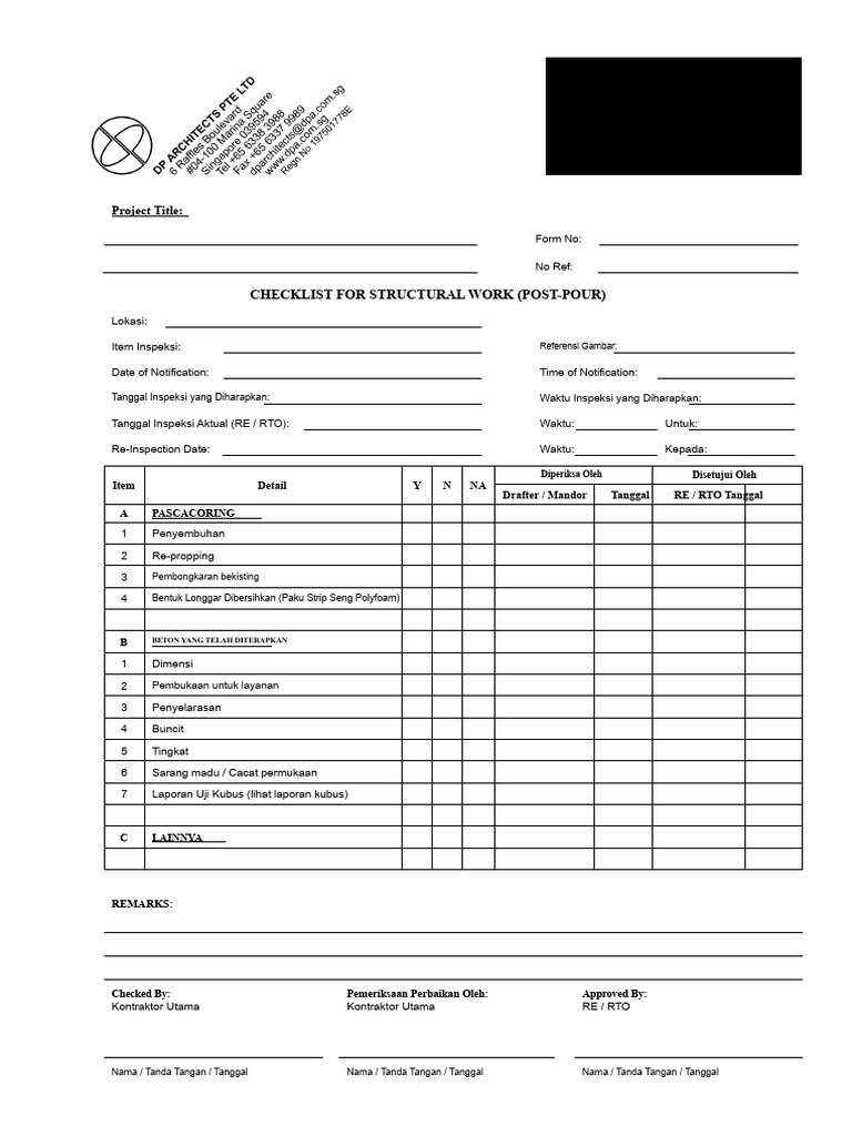 Checklist Pekerjaan Struktur Pasca-Cor | PDF