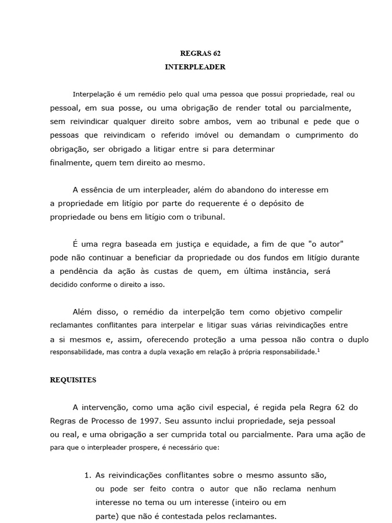 Regras de Interpleader: Definição e Processo | PDF | Ação judicial ...