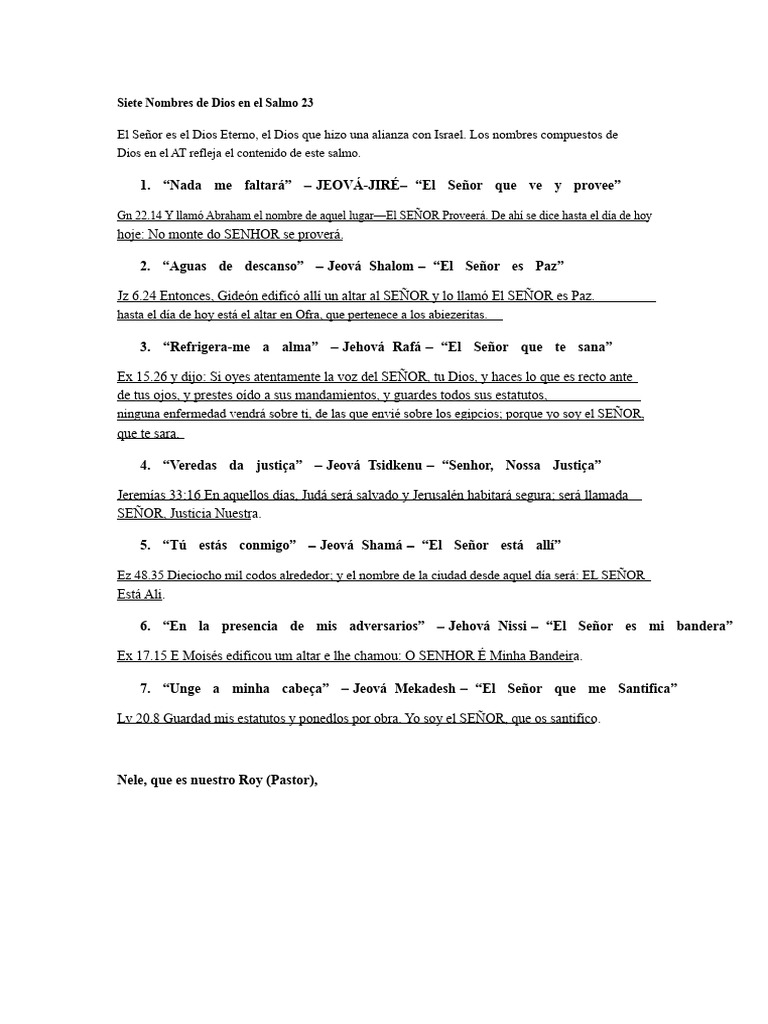 Nombres de Dios en el Salmo 23 | PDF