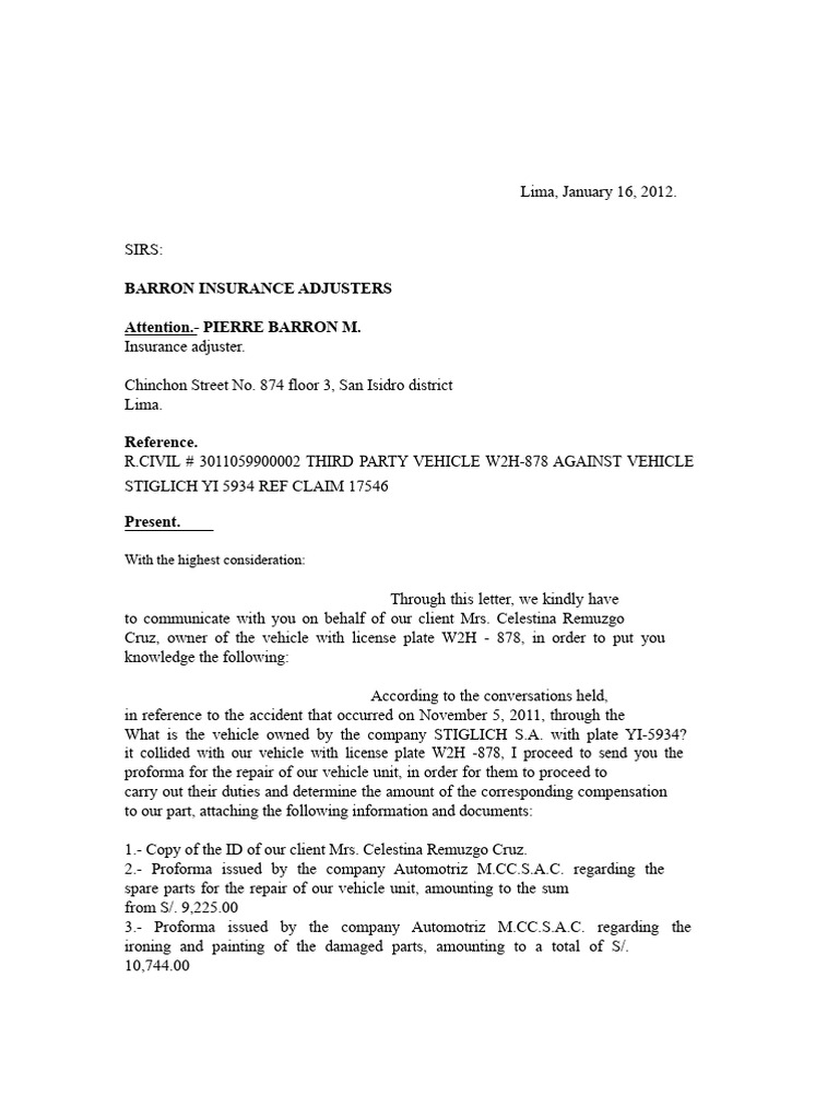 Letter Barron Insurance Adjuster | PDF