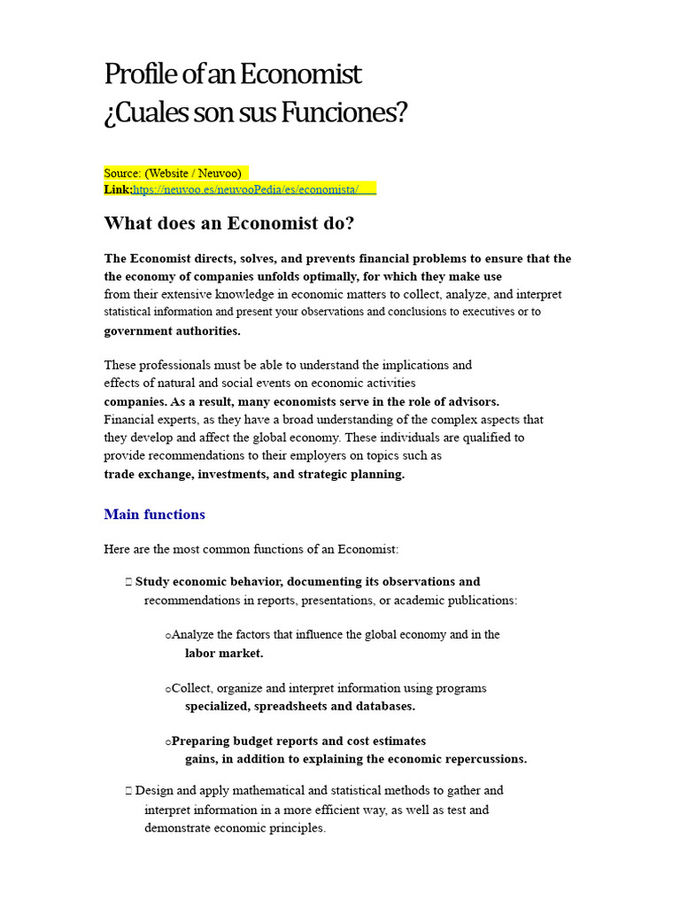 Economist Role and Responsibilities Explained | PDF | Economics ...