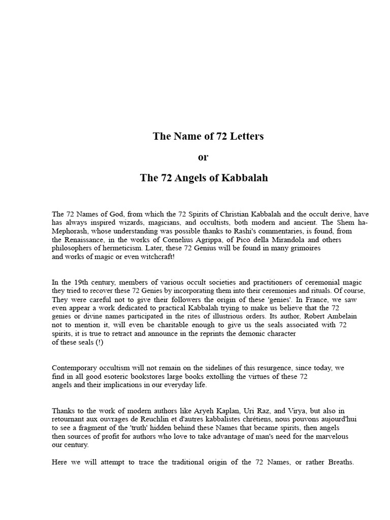 The 72 Angels or Breaths of The Kabbalah by Spartakus FreeMann | PDF ...