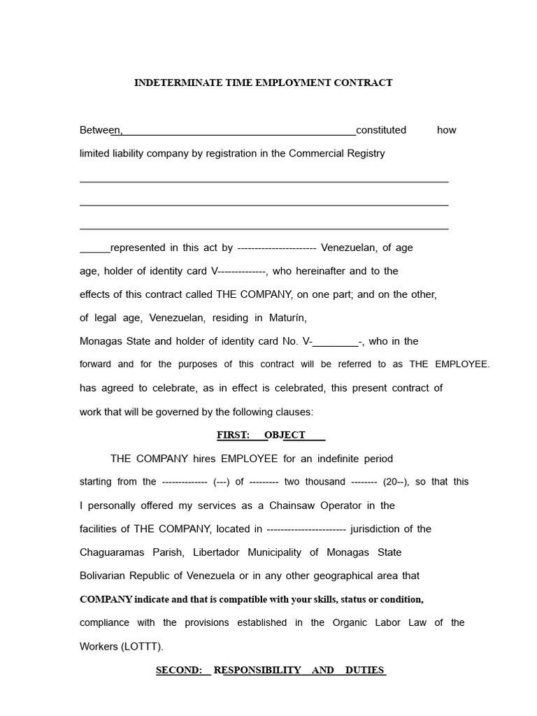 Indeterminate Employment Contract for Chainsaw Operator | PDF ...