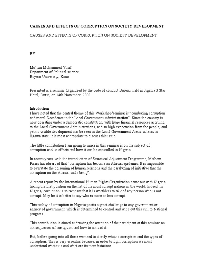 Causes And Effects Of Corruption On Society Development Pdf