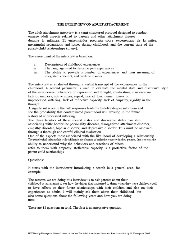The Adult Attachment Interview by Barudy and Dantagman PDF