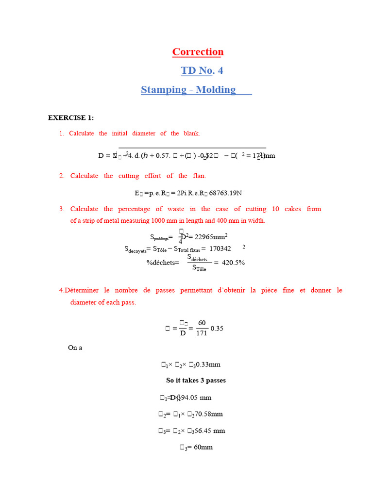 Stamping and Molding Calculations Guide | PDF | Casting | Metalworking