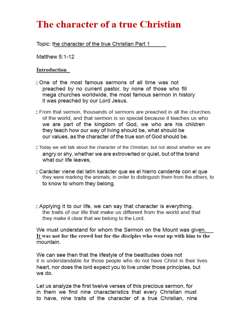 Character Traits of True Christians | PDF | Sermon | Sermon On The Mount