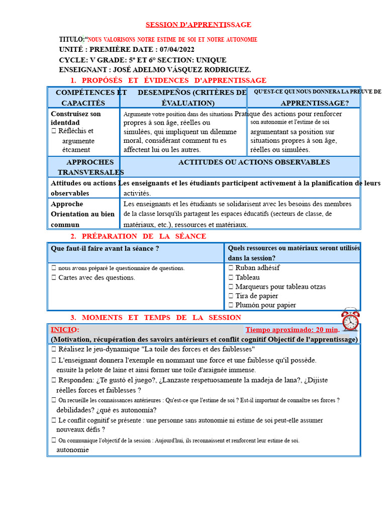Estime de soi et autonomie en classe | PDF | Estime de soi | Apprentissage