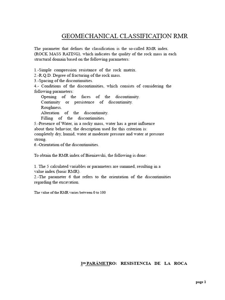 RMR Geomechanical Classification Guide | PDF