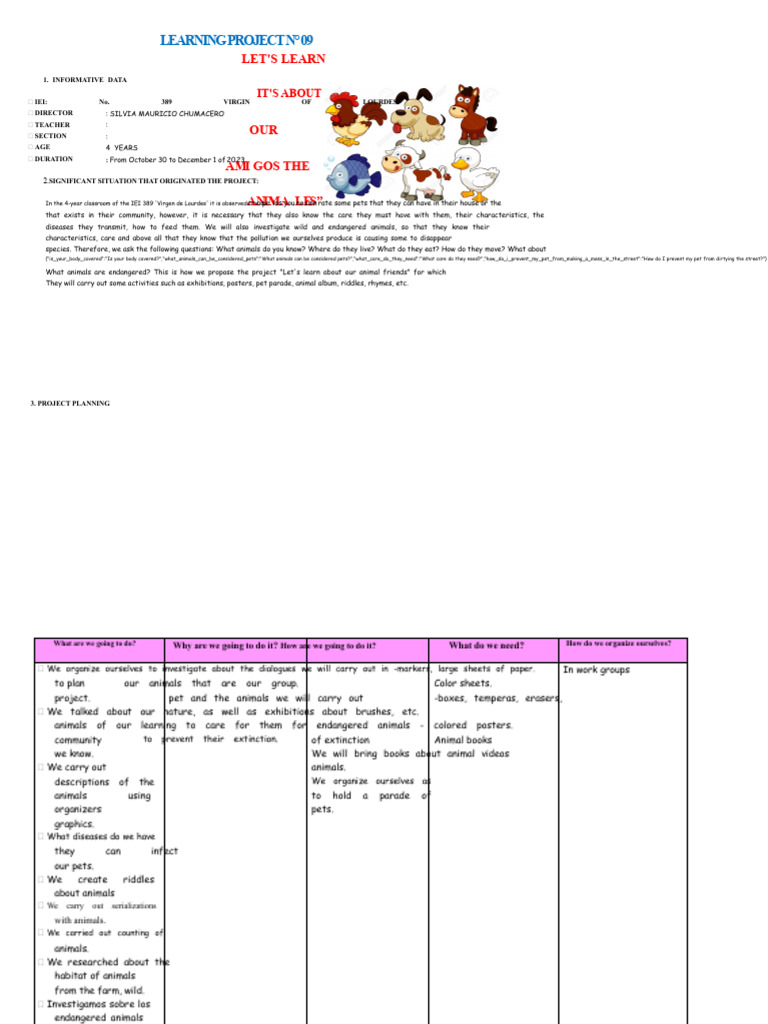 LEARNING PROJECT The Animals | PDF | Communication | Teachers