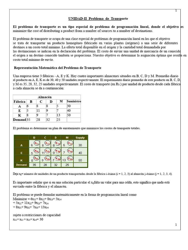 Problema de Transporte en Programación Lineal | PDF | Programación ...