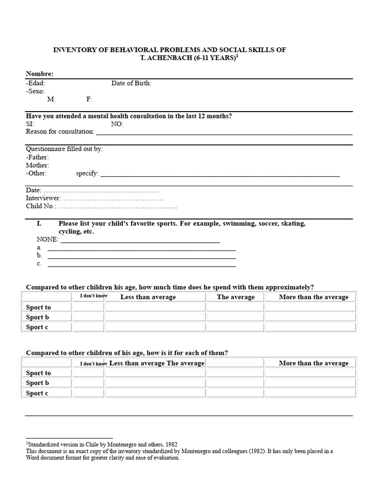 Behavioral Issues & Social Skills Inventory | PDF | Psychology ...
