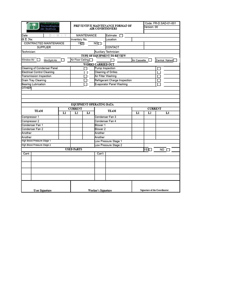 Air Conditioner Preventive Maintenance Form | PDF | Air Conditioning ...