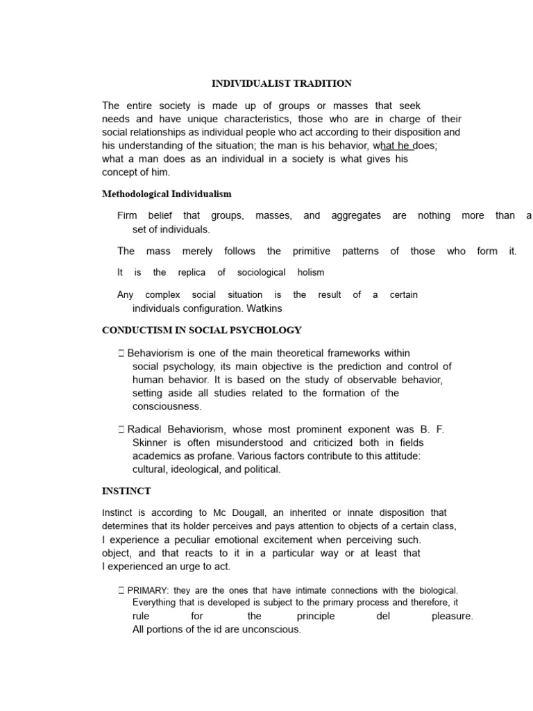 INDIVIDUALIST TRADITION Work | PDF | Psychology | Behaviorism