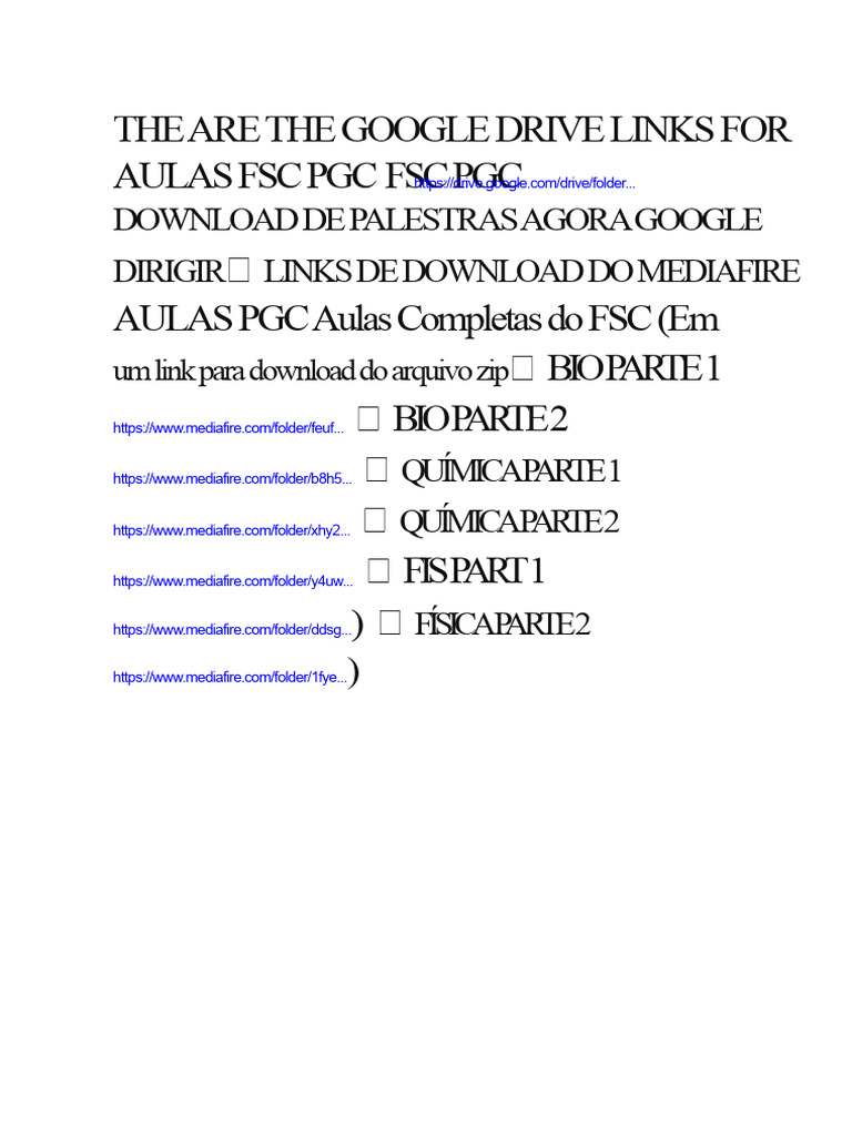 Os Links Do Google Drive para As Aulas Do FSC PGC São Https | PDF