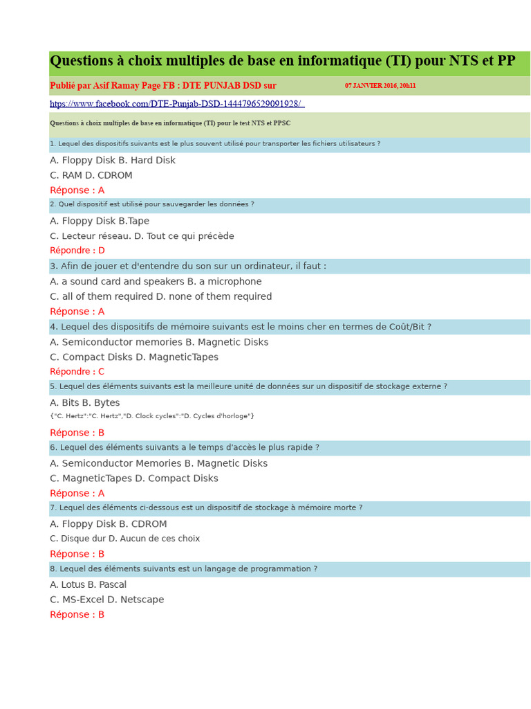 Questions de base en informatique pour NTS | PDF | Microsoft Powerpoint ...
