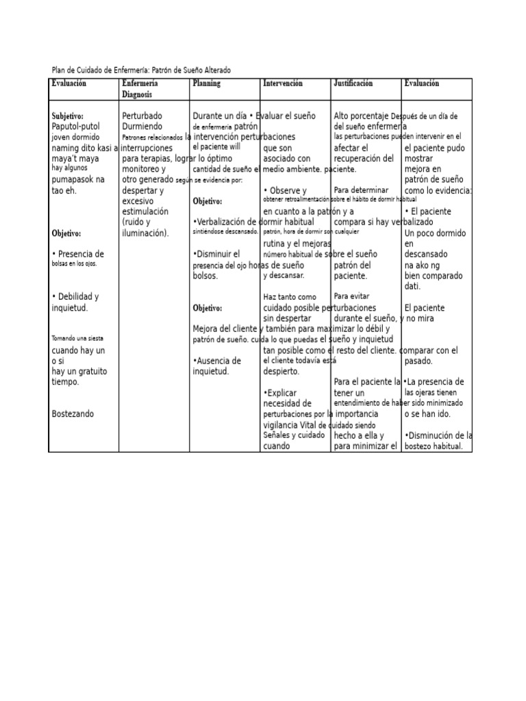Plan de Cuidado de Enfermería Patrón de Sueño Alterado | PDF | Dormir