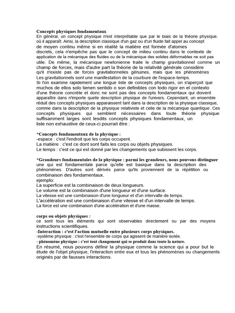 Concepts fondamentaux en physique PDF Obliger Gravité — free download