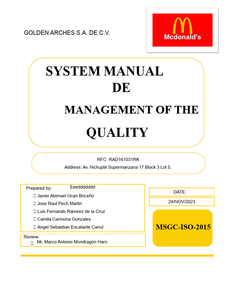 ISO 9001:2015 Quality Management Manual | PDF | Quality Management | Risk