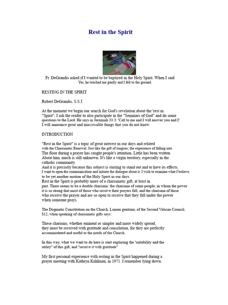 Rest in The Spirit | PDF | Charismatic Movement | Baptism With The Holy ...