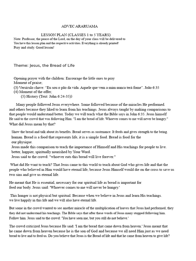 Jesus, the Bread of Life Lesson Plan | PDF | Jesus | Eternal Life ...