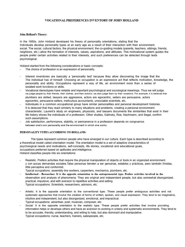 Vocational Guidance - HOLLAND | PDF | Attitude (Psychology) | Theory