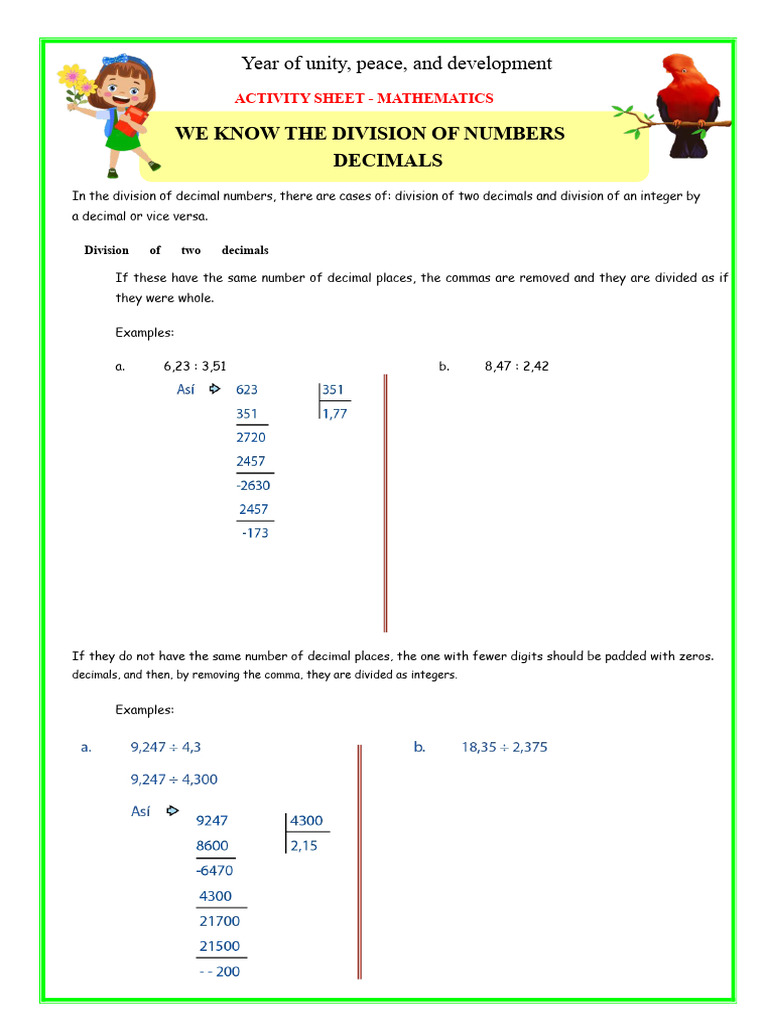 Sheet-Mierc-Mat-Let's Get To Know The Division of Decimal Numbers | PDF ...