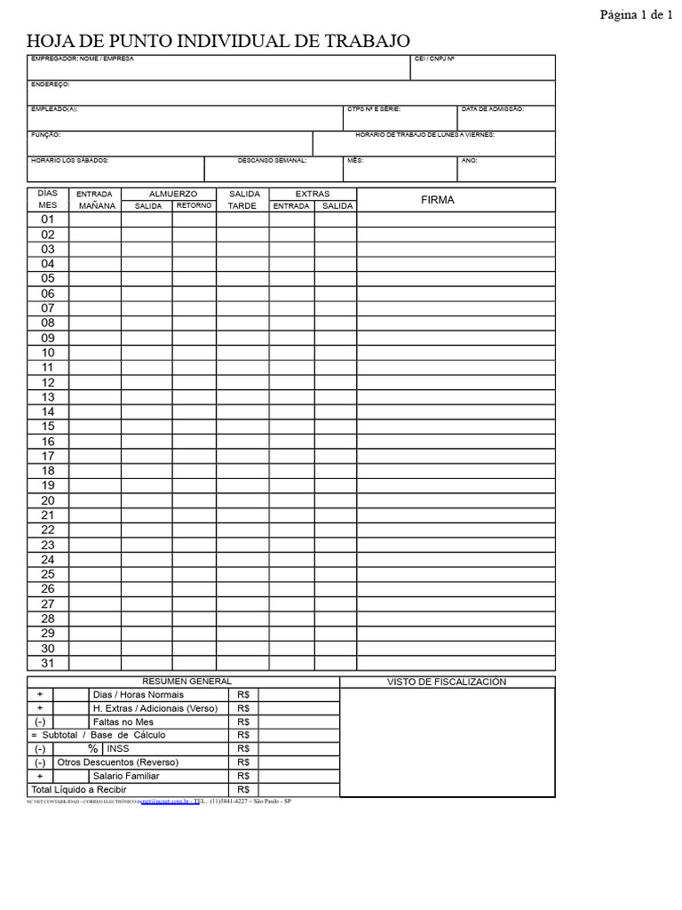 Hoja de Trabajo Individual para Empleados | PDF