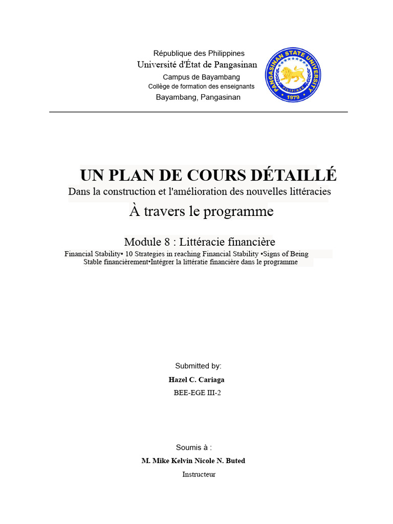 Plan de cours sur la littératie financière | PDF | Littératie