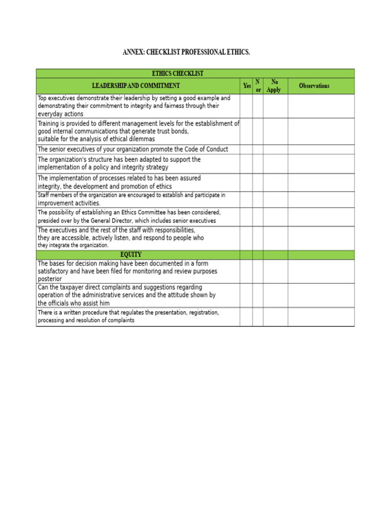 Professional Ethics Checklist Guide | PDF | Recycling | Corporate ...