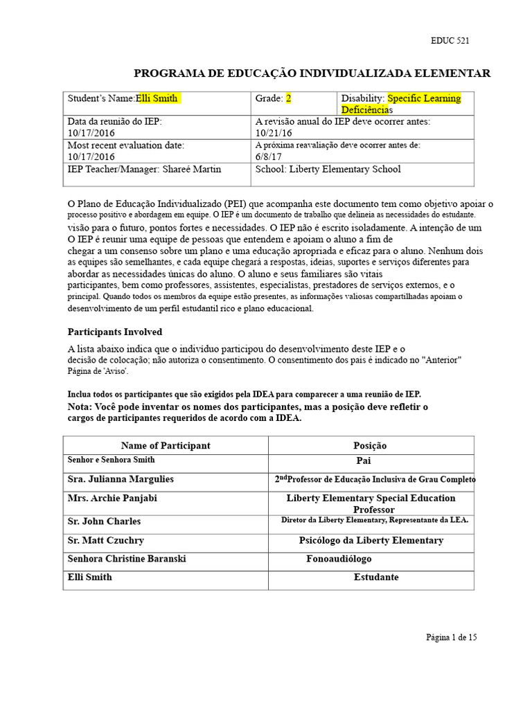 iep final educ 521 | PDF | Educação Especial | Aprendizado