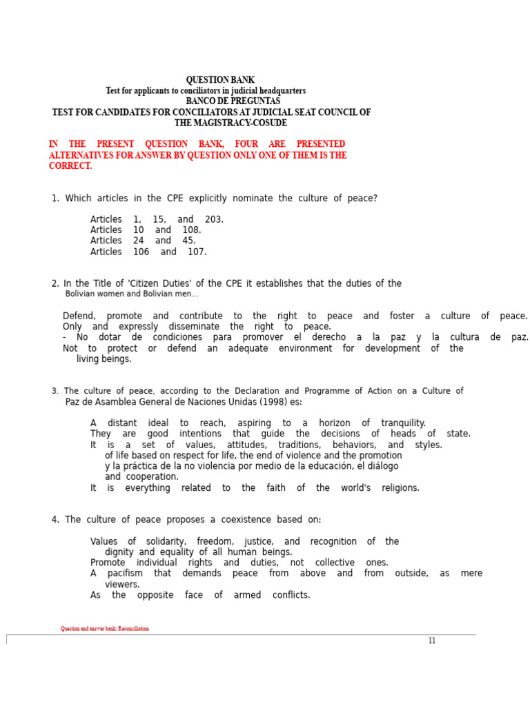 Bank of Conciliating Questions PDF Mediation Human Rights