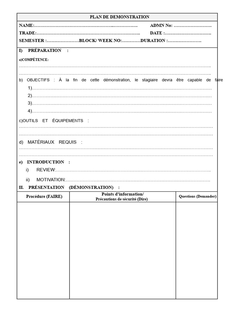 Plan de démonstration de compétences | PDF