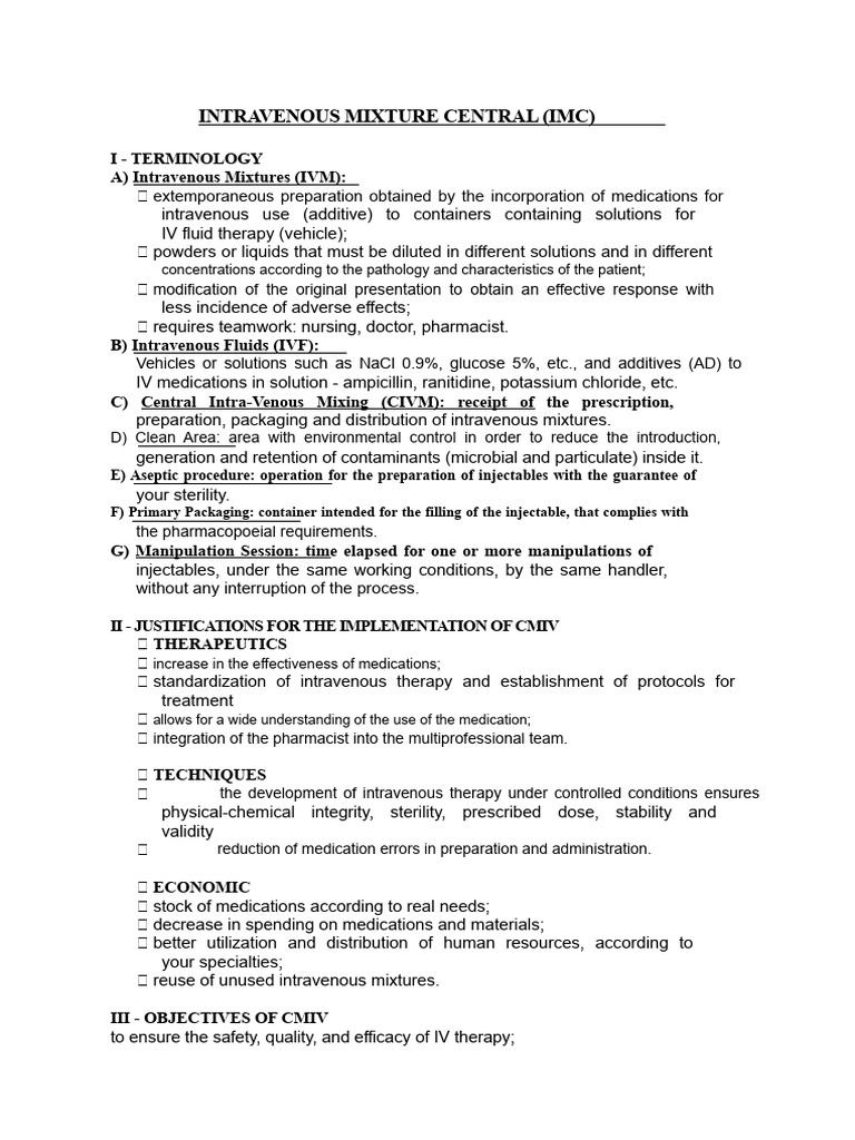 Intravenous Mixture Central Overview | PDF | Intravenous Therapy | Pharmacy