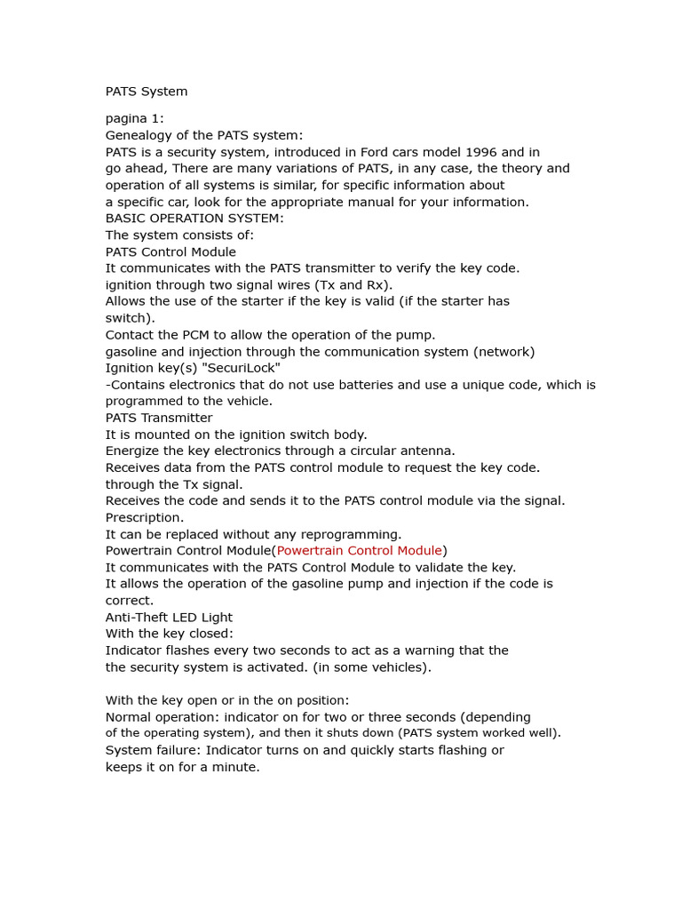 PATS System | PDF | Lincoln Motor Company | Transmitter