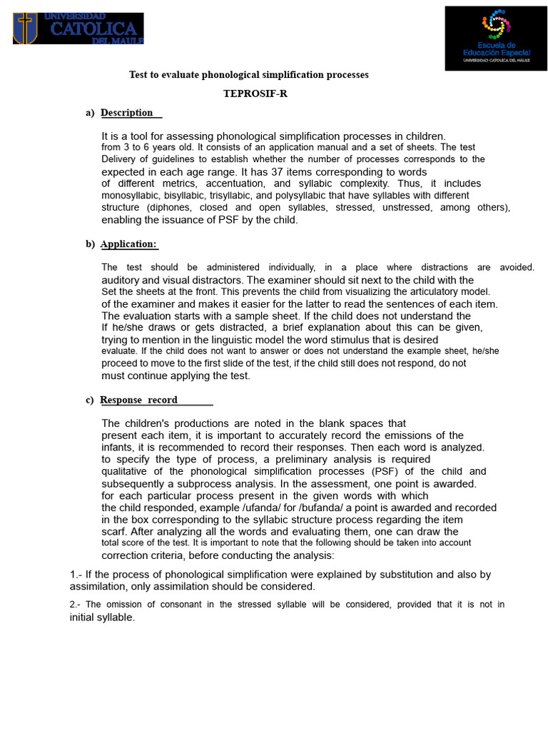 Test To Evaluate Phonological Simplification Processes TEPROSIF | PDF ...