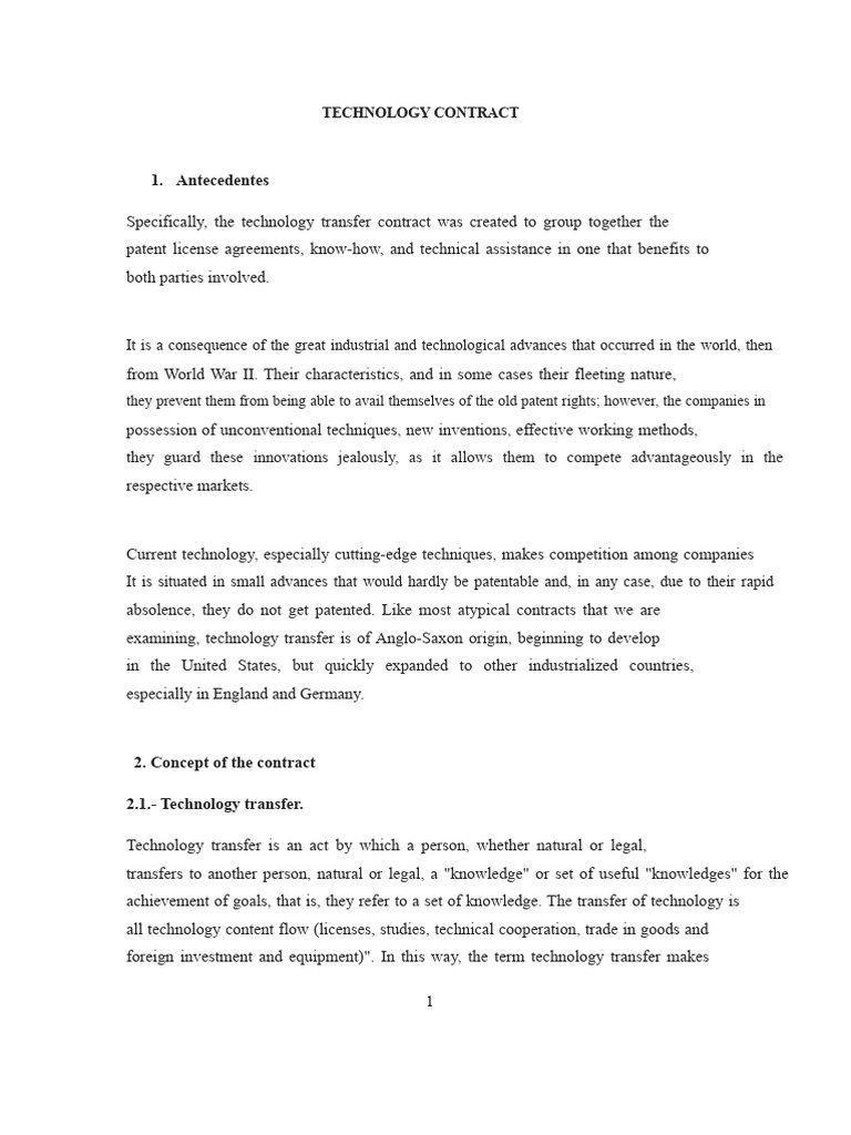Technology Transfer Contract Overview | PDF | Knowledge | Science