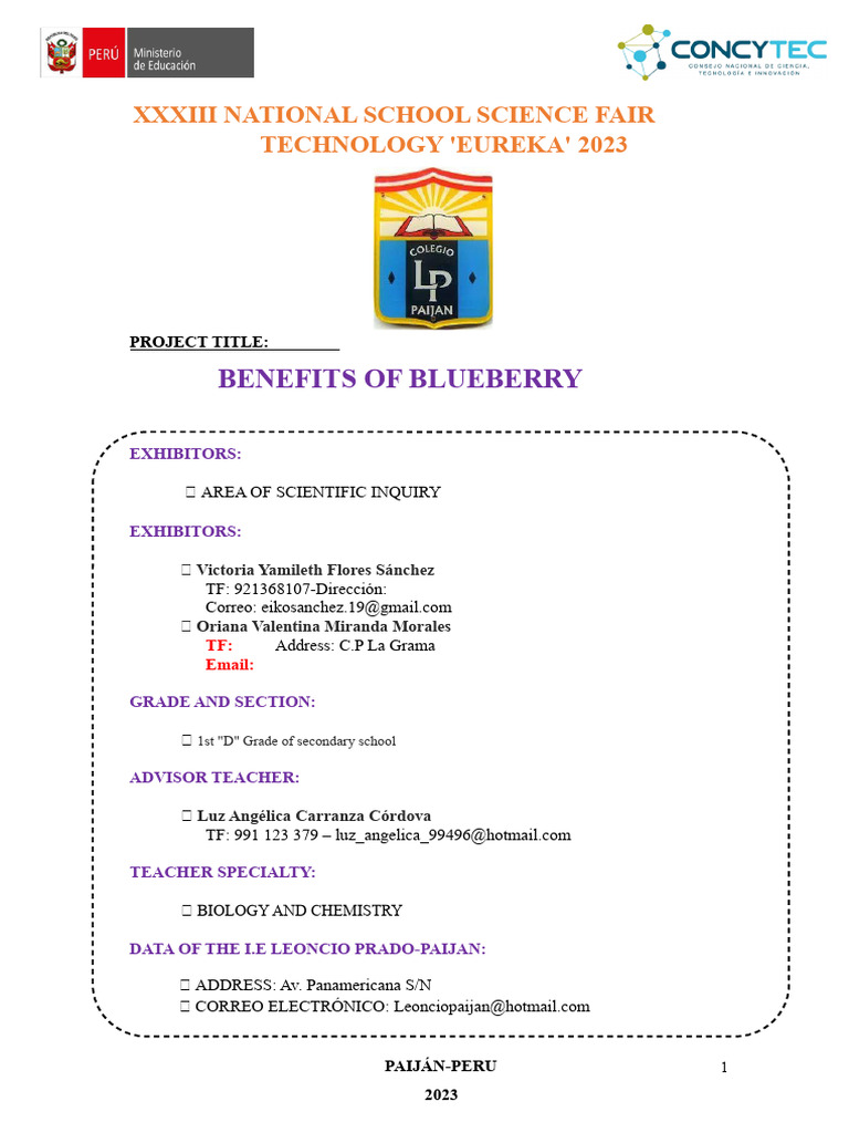 Complete Report of The Project - The Benefits of Blueberries | PDF ...