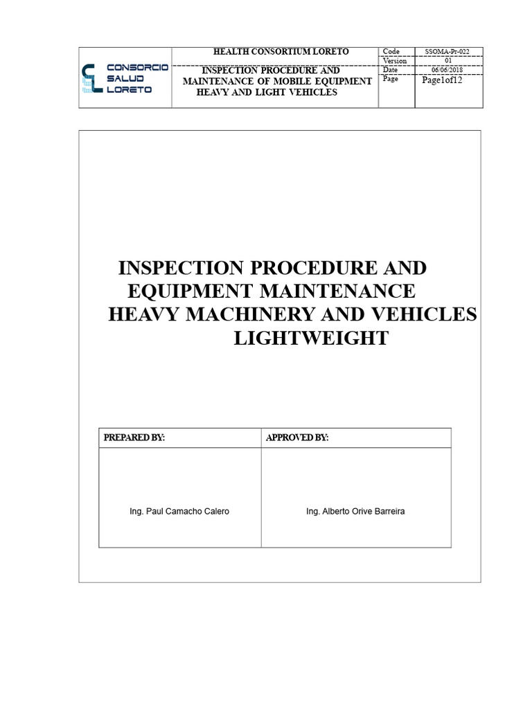 Mobile Equipment Inspection Procedure | PDF | Vehicles | Heavy Equipment