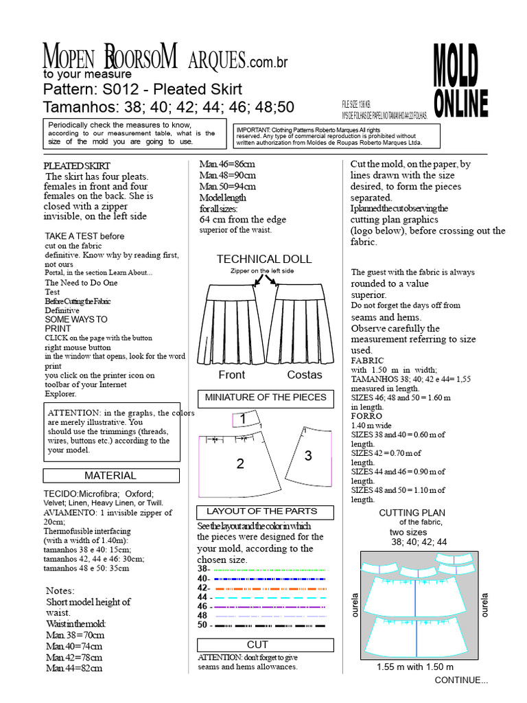 Mold S012 Skirt With Pleats | PDF | Seam (Sewing) | Sewing