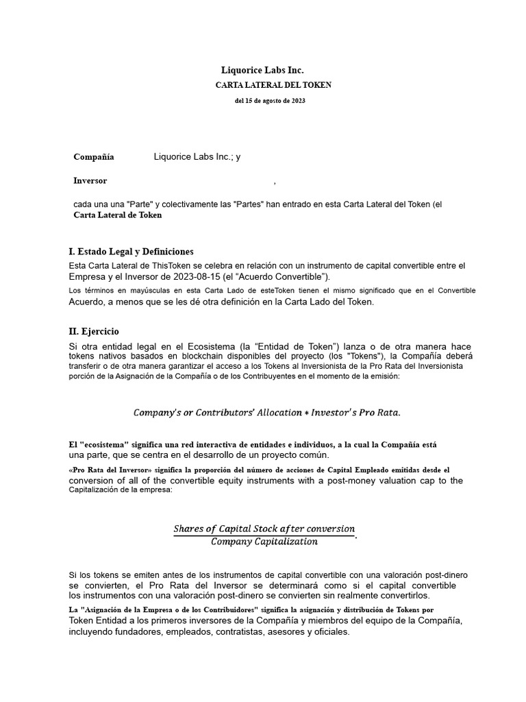 Carta Lateral del Token de Liquorice Labs | PDF | Inversiones ...