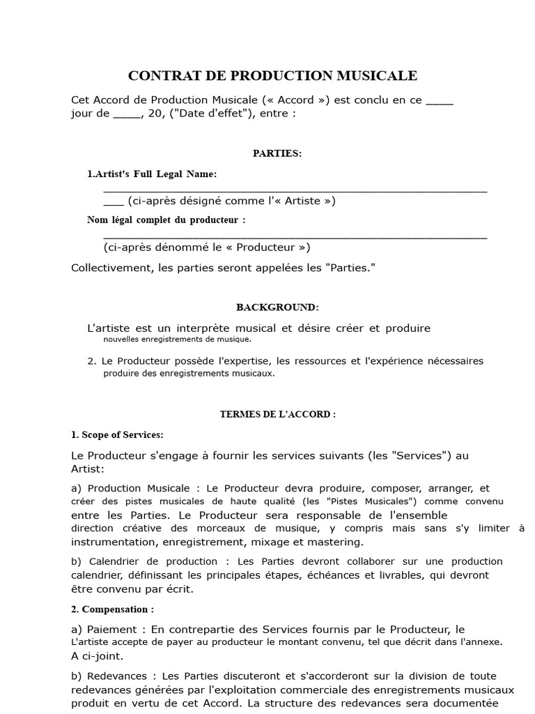 Contrat de Production Musicale Standard | PDF