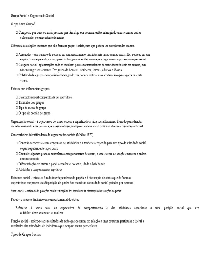 Grupos e Organizações Sociais Explicados | PDF | Sociedade | Sociologia