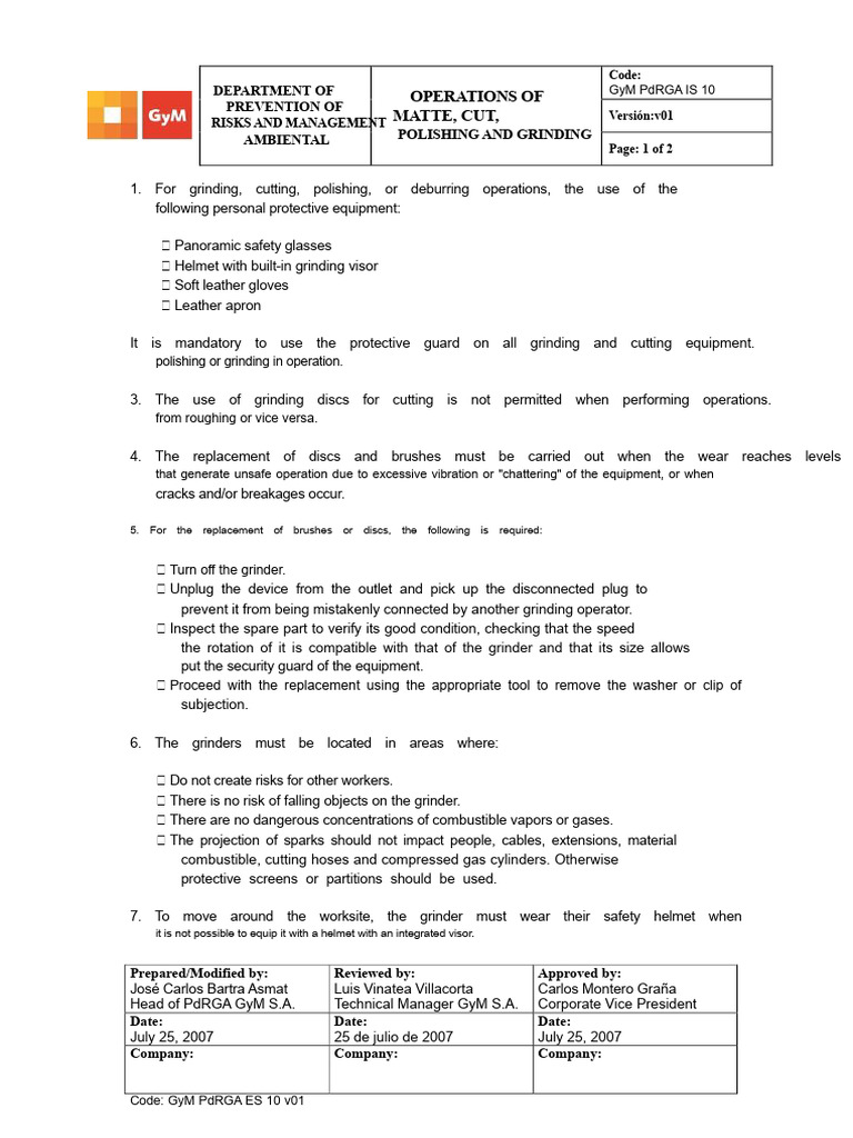 Safety Guidelines for Grinding Operations | PDF | Mill (Grinding)