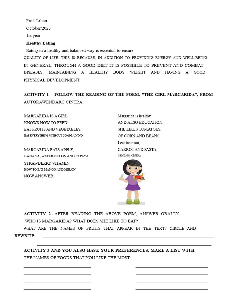 Healthy Eating Activities for Kids | PDF | Healthy Diet | Fruit