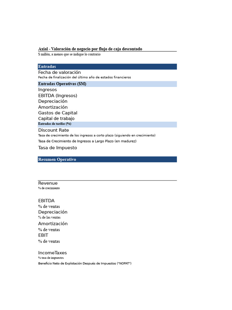 Valoración DCF de Negocios Axial | PDF | Flujo de caja descontado ...