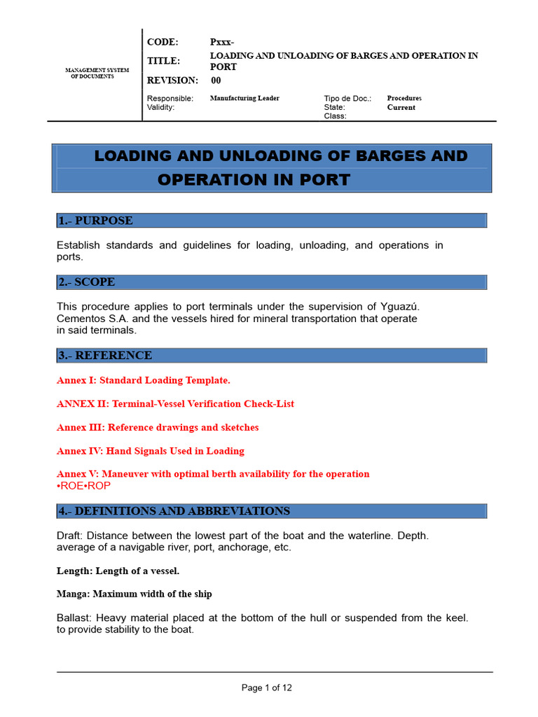 Barge Loading and Unloading Procedures | PDF | Shipping | Water Transport