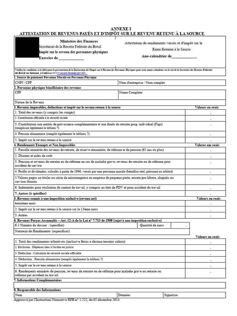 Attestation de Revenus et Impôts Retenus | PDF | Impôt sur le revenu ...