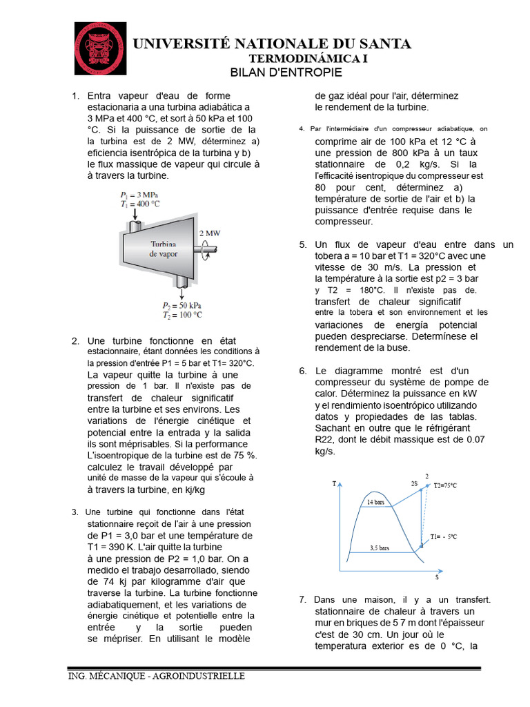 Bilan d'entropie en thermodynamique | PDF | Chaleur | Turbine